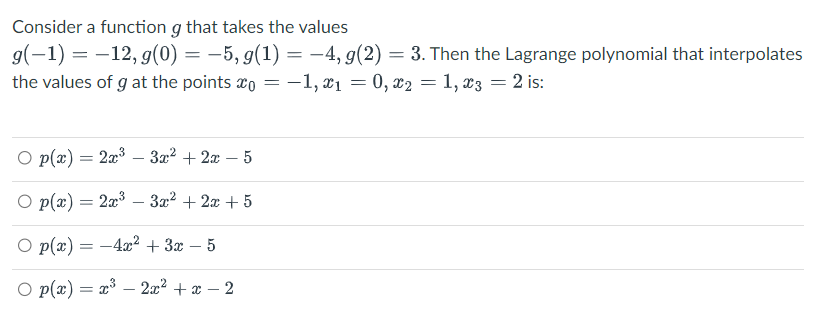 Solved Consider a function g that takes the values | Chegg.com