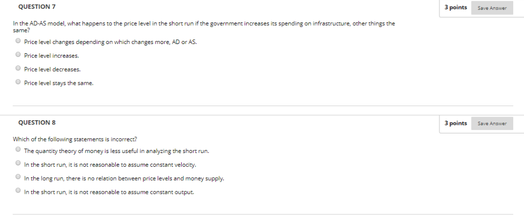 Solved QUESTION 7 3 points Save Answer In the AD-AS model, | Chegg.com