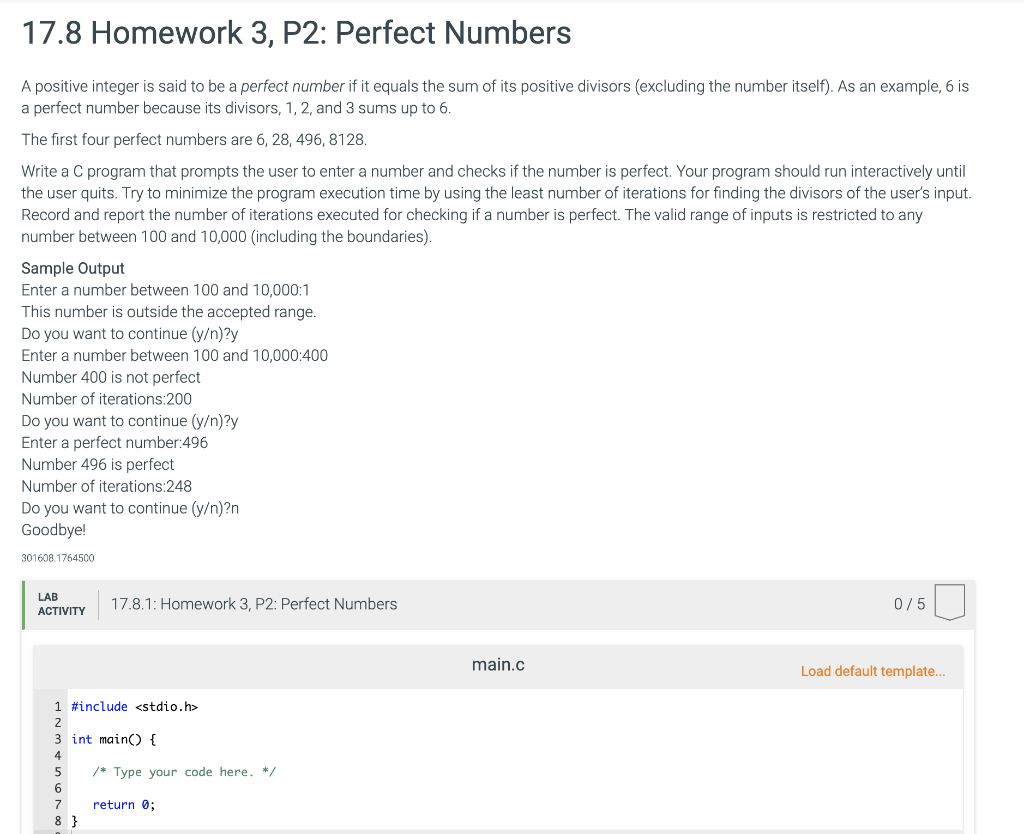 Solved 17 8 Homework 3 P2 Perfect Numbers A Positive Chegg