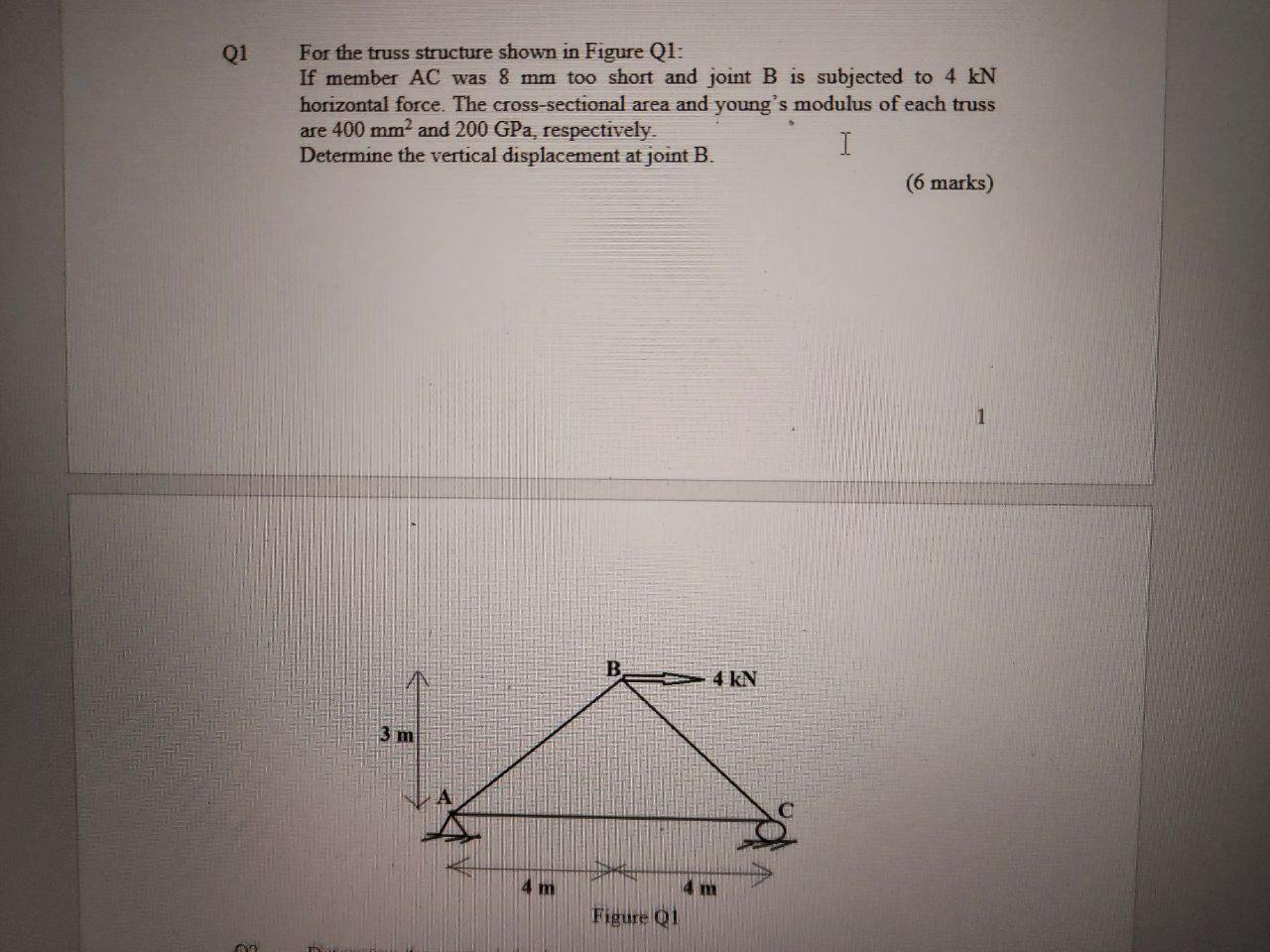 Solved Q1 For the truss structure shown in Figure Q1 : If | Chegg.com