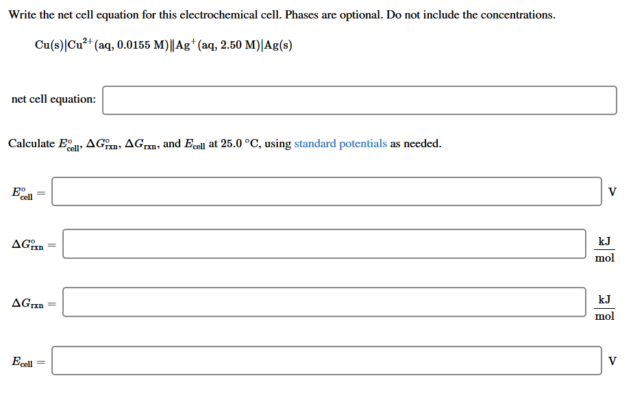 Solved Write the net cell equation for this electrochemical | Chegg.com