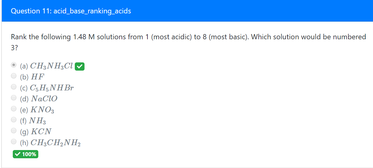 Rank the following solutions from most acidic to most | Chegg.com