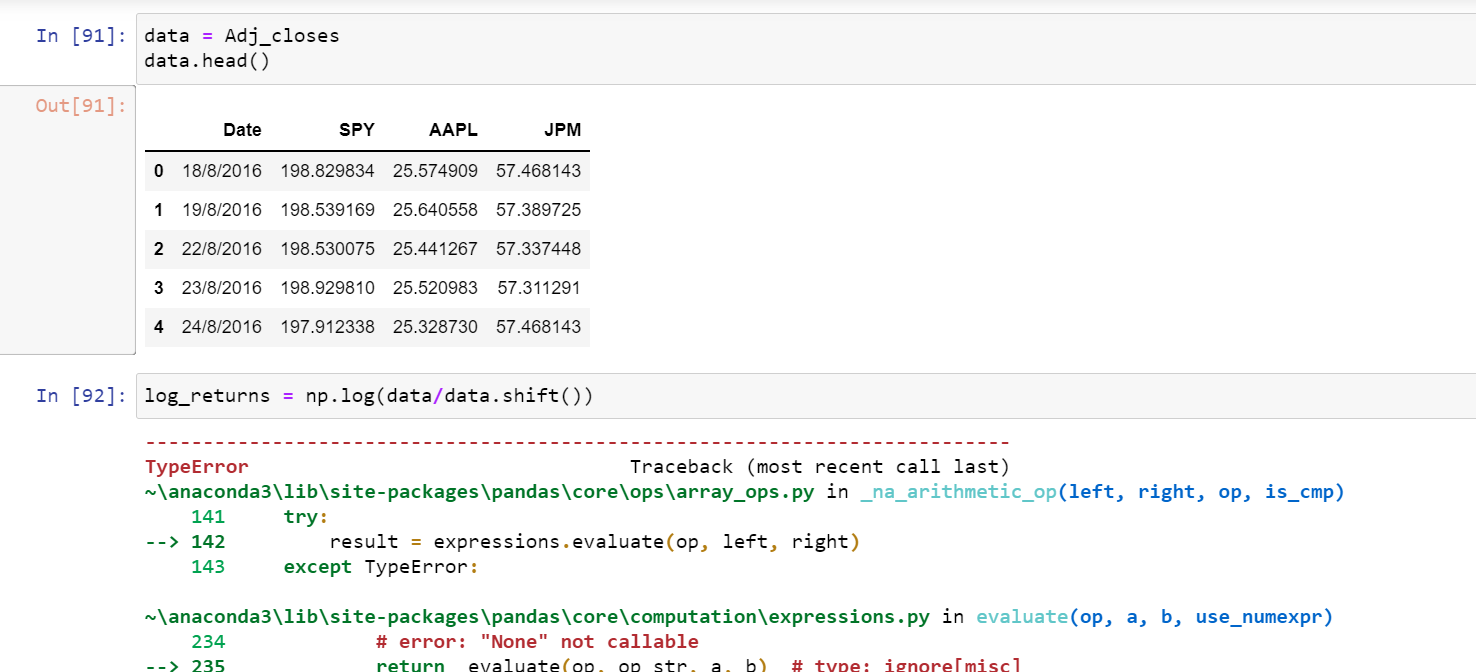 Solved In [91]: data = Adj_closes data.head() Out[91]: Date | Chegg.com