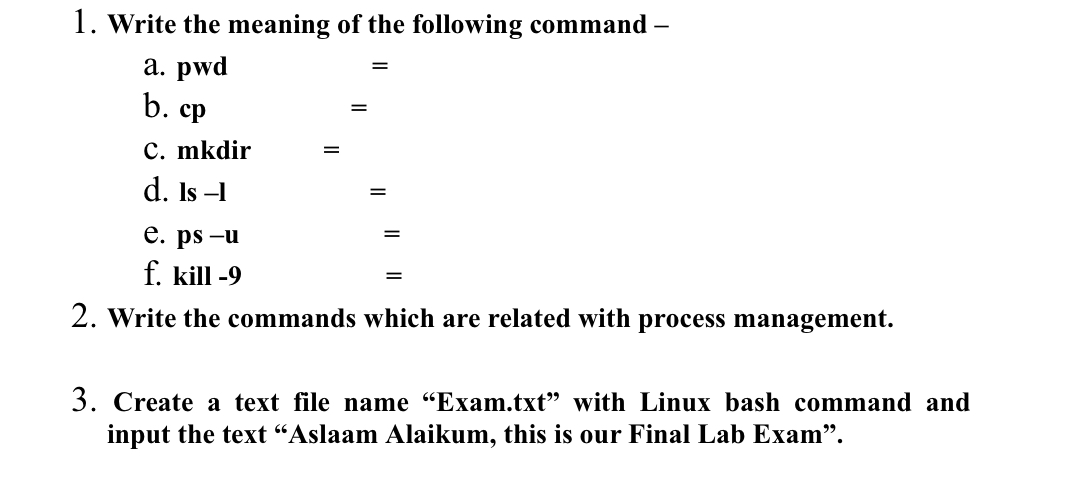 Solved 1. Write The Meaning Of The Following Command - A. | Chegg.com