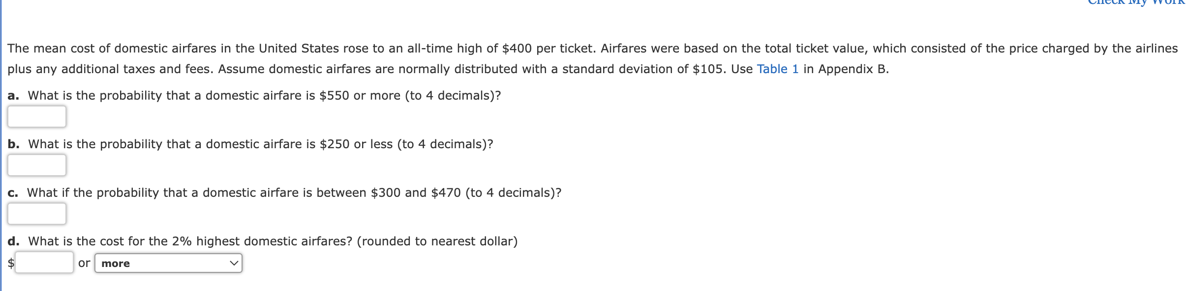 Solved a. What is the probability that a domestic airfare is | Chegg.com