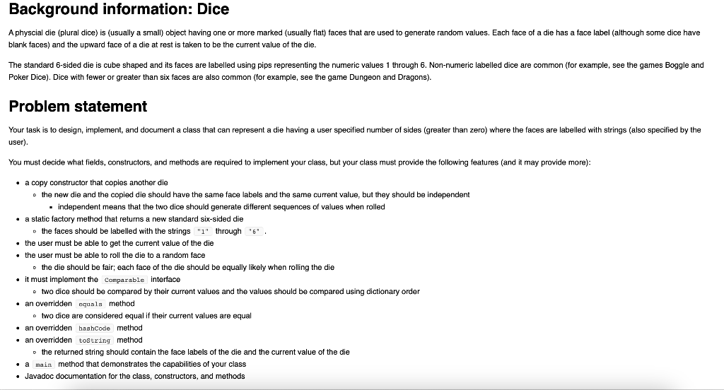 Background information Dice blank faces) and the