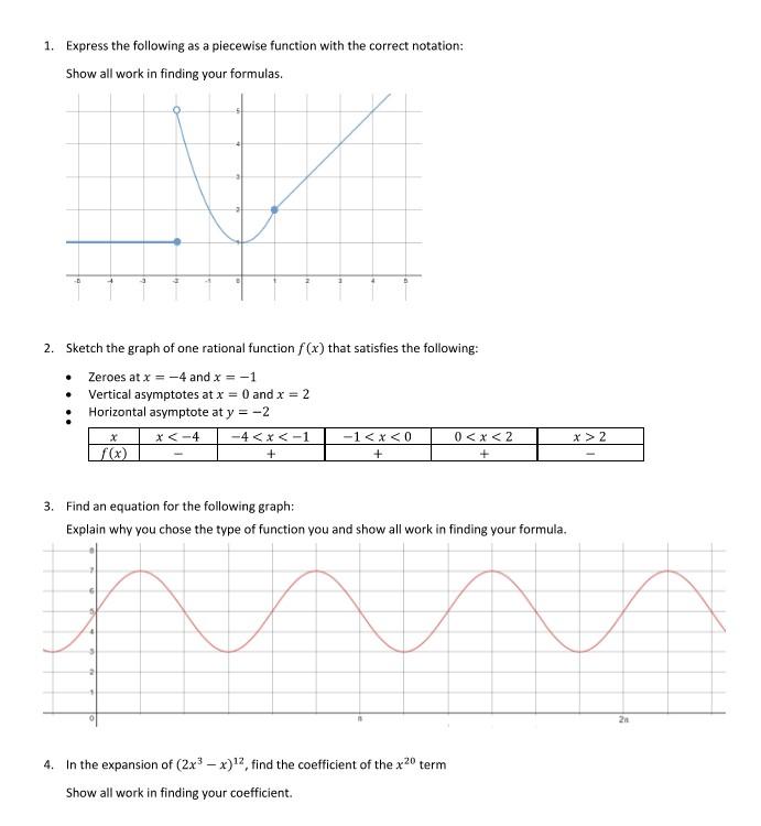 Solved 1. Express the following as a piecewise function with | Chegg.com