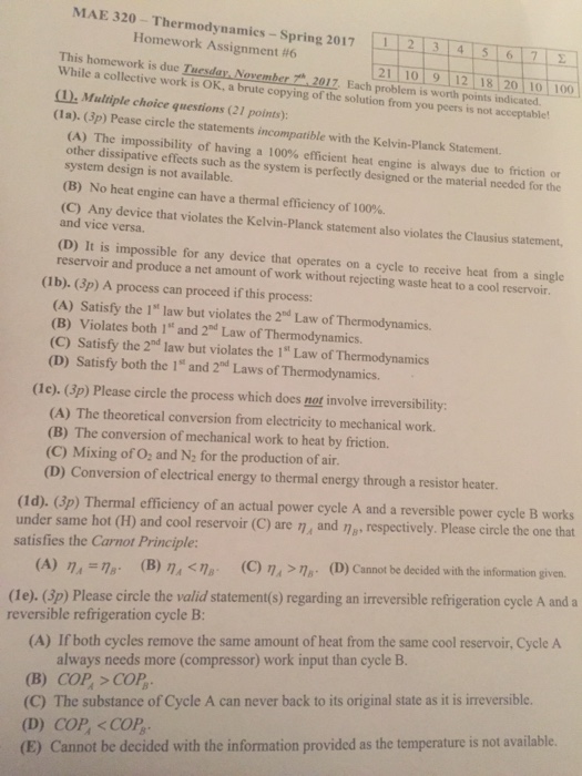 Solved Mae 320 Thermodynamics Spring 20172 3 4 5 67