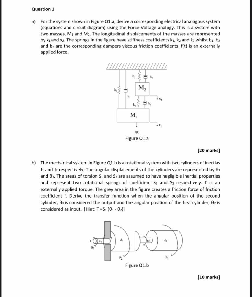Solved Question 1 a) For the system shown in Figure Q1.a, | Chegg.com