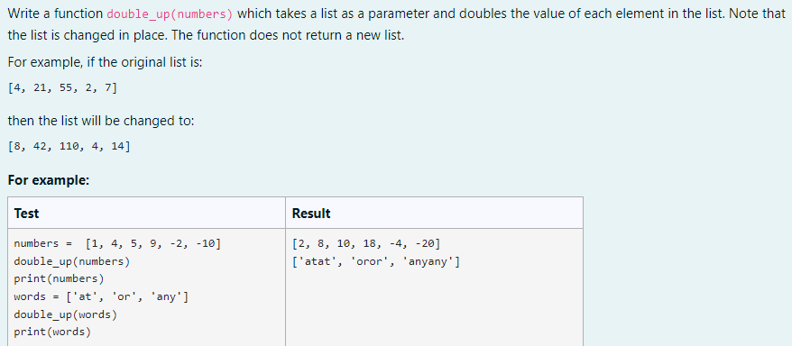 Solved Write a function double_up(numbers) which takes a | Chegg.com