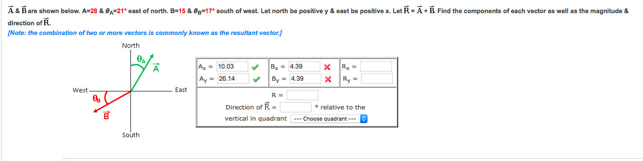 Solved A & B Are Shown Below. A=28 & 04=21° East Of North. | Chegg.com