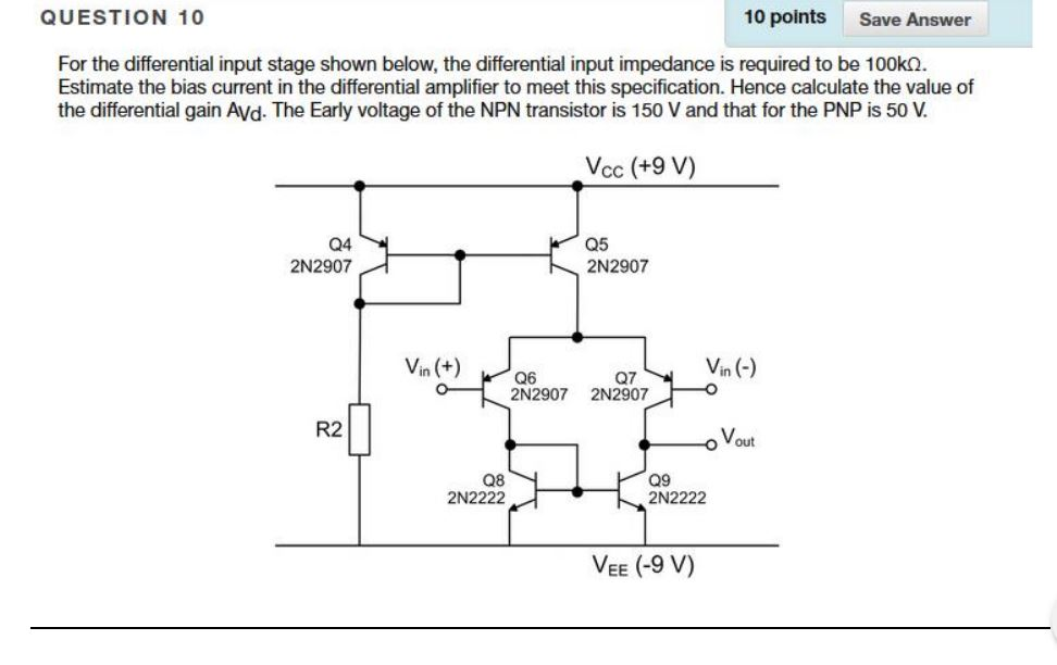 Solved For the differential input stage shown below, the | Chegg.com