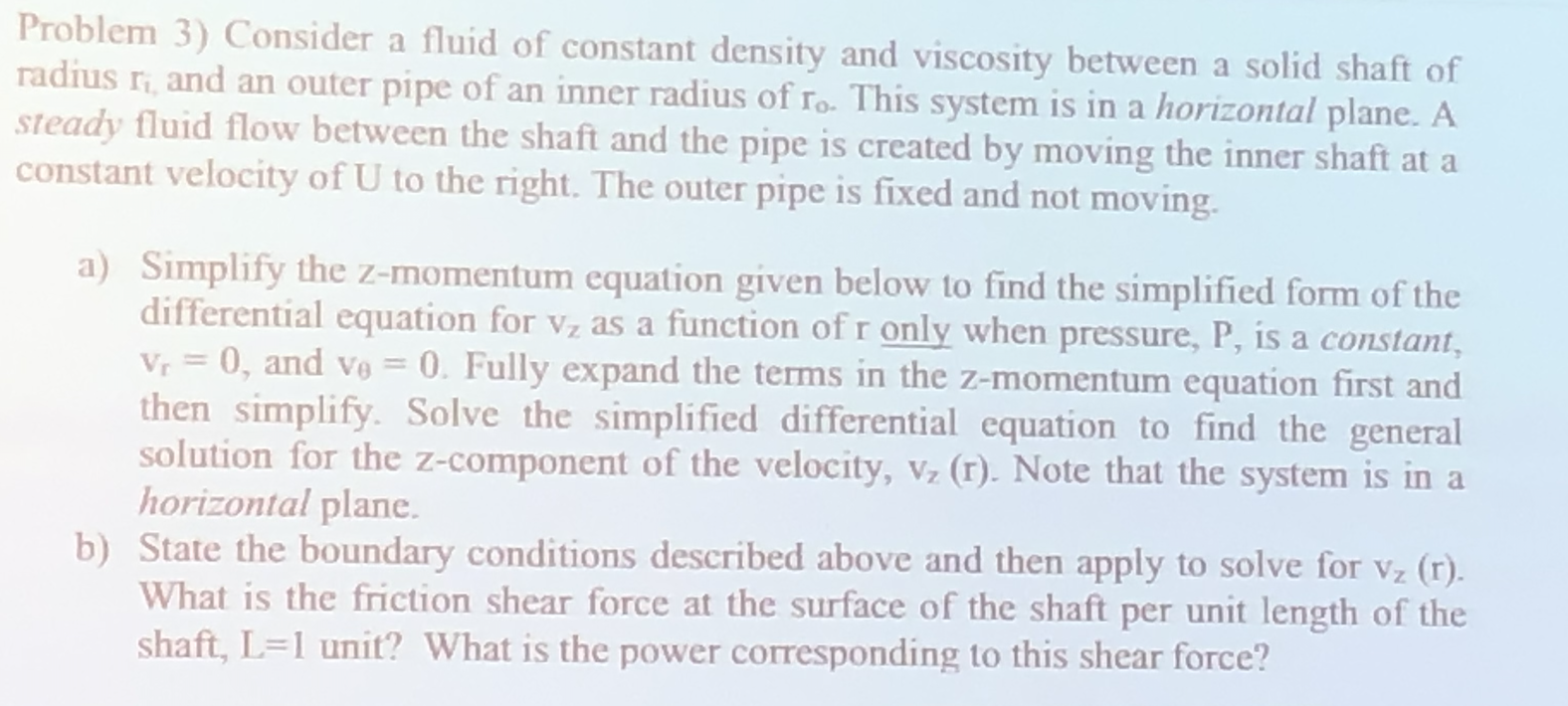 Solved Problem 3) Consider A Fluid Of Constant Density And | Chegg.com