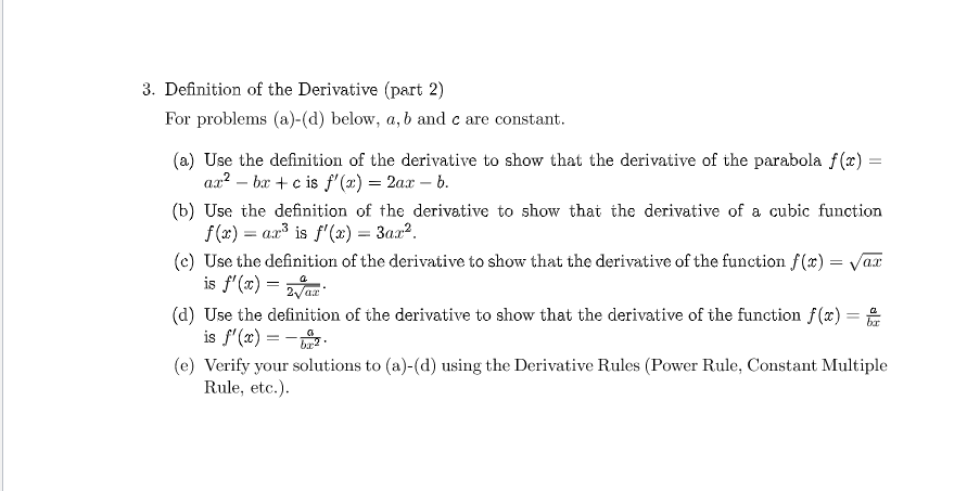 Solved 3. Definition of the Derivative (part 2) For problems | Chegg.com