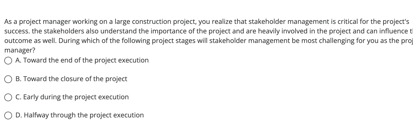 Solved As a project manager working on a large construction | Chegg.com