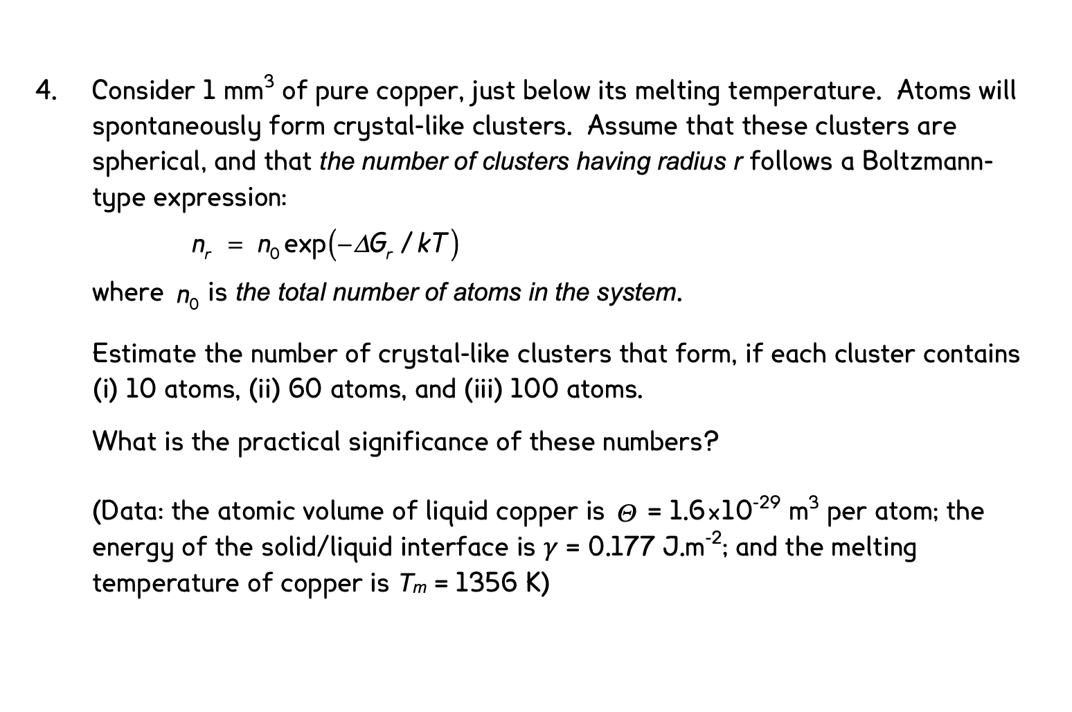 Solved Consider 1 mm3 of pure copper, just below its melting