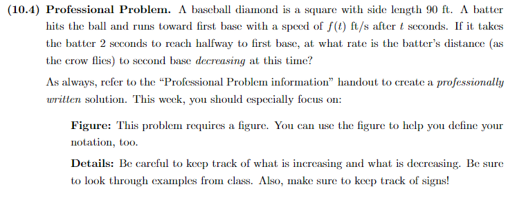 Solved (10.4) Professional Problem. A baseball diamond is a | Chegg.com