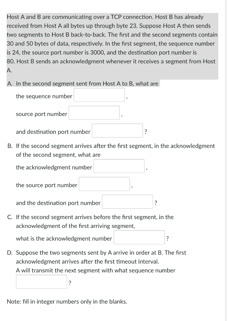 Solved Host A And B Are Communicating Over A TCP Connection. | Chegg.com