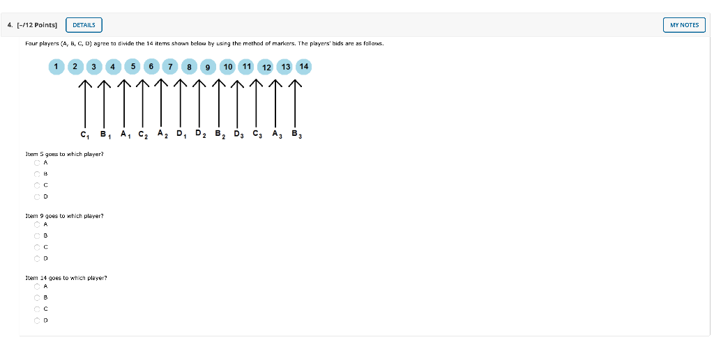 Solved 4. [-/12 Points) DETAILS MY NOTES Four Players (A, B, | Chegg.com