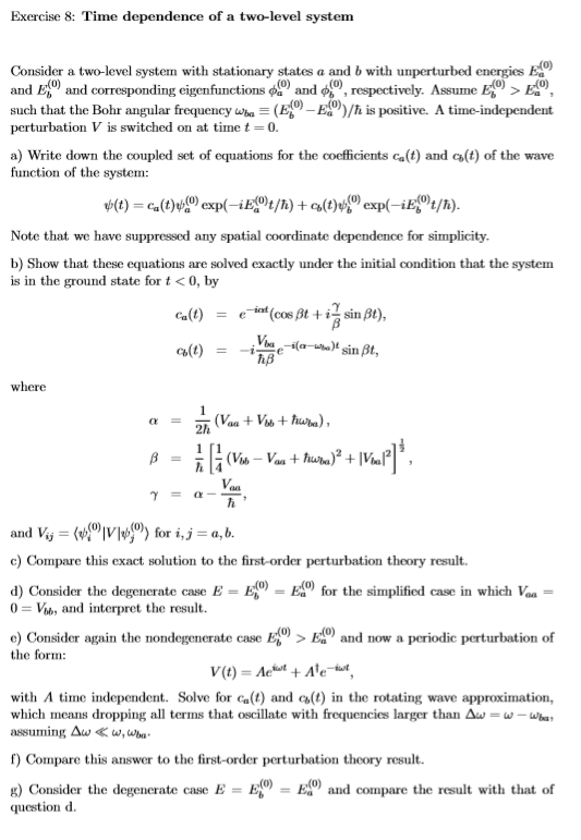 Solved Exercise 8: Time dependence of a two-level system | Chegg.com