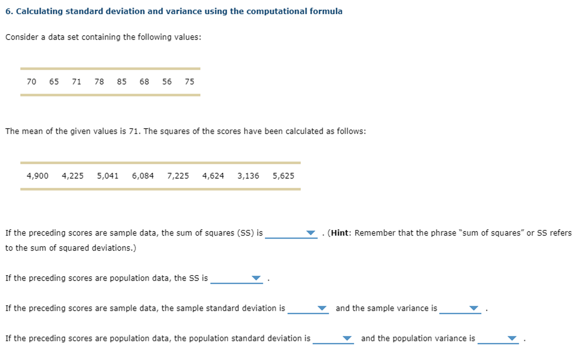 Solved Calculating standard deviation and variance using the | Chegg.com