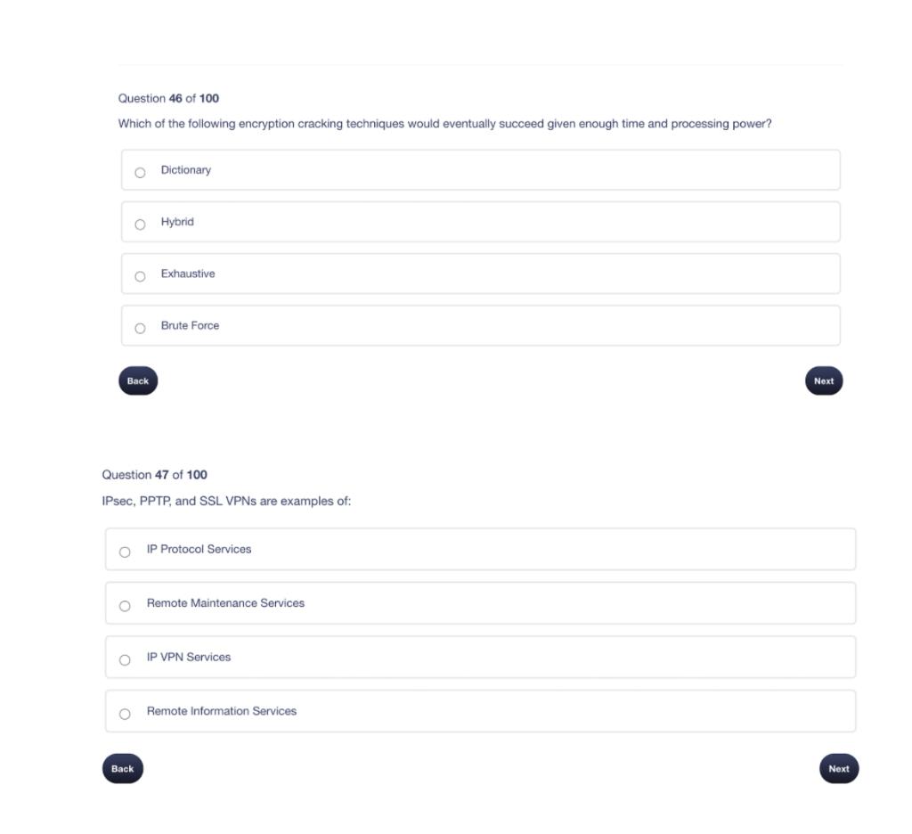 Solved Question 46 of 100 Which of the following encryption | Chegg.com