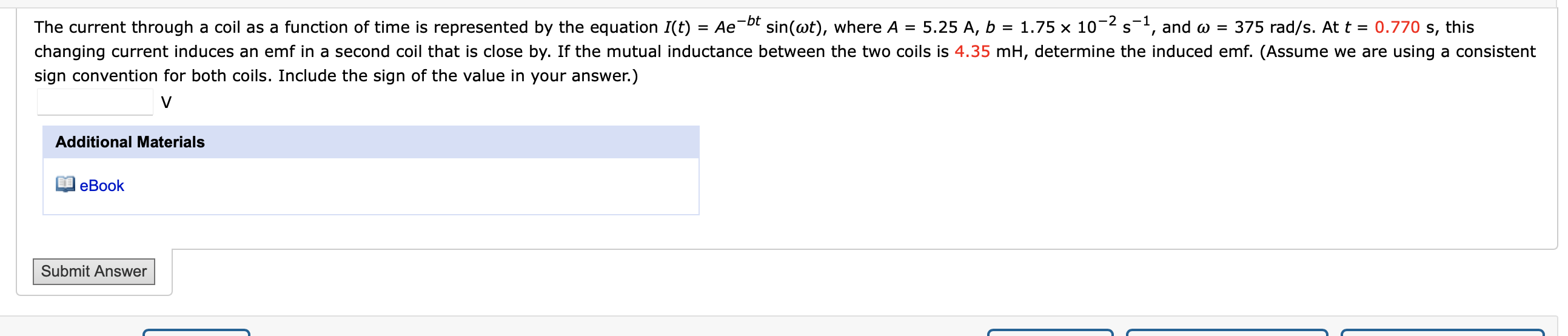 Solved The current through a coil as a function of time is | Chegg.com