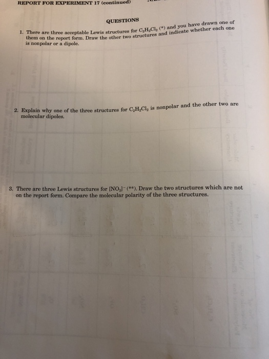 Solved REPORT FOR EXPERIMENT 17 (continued) acceptable Lewis | Chegg.com