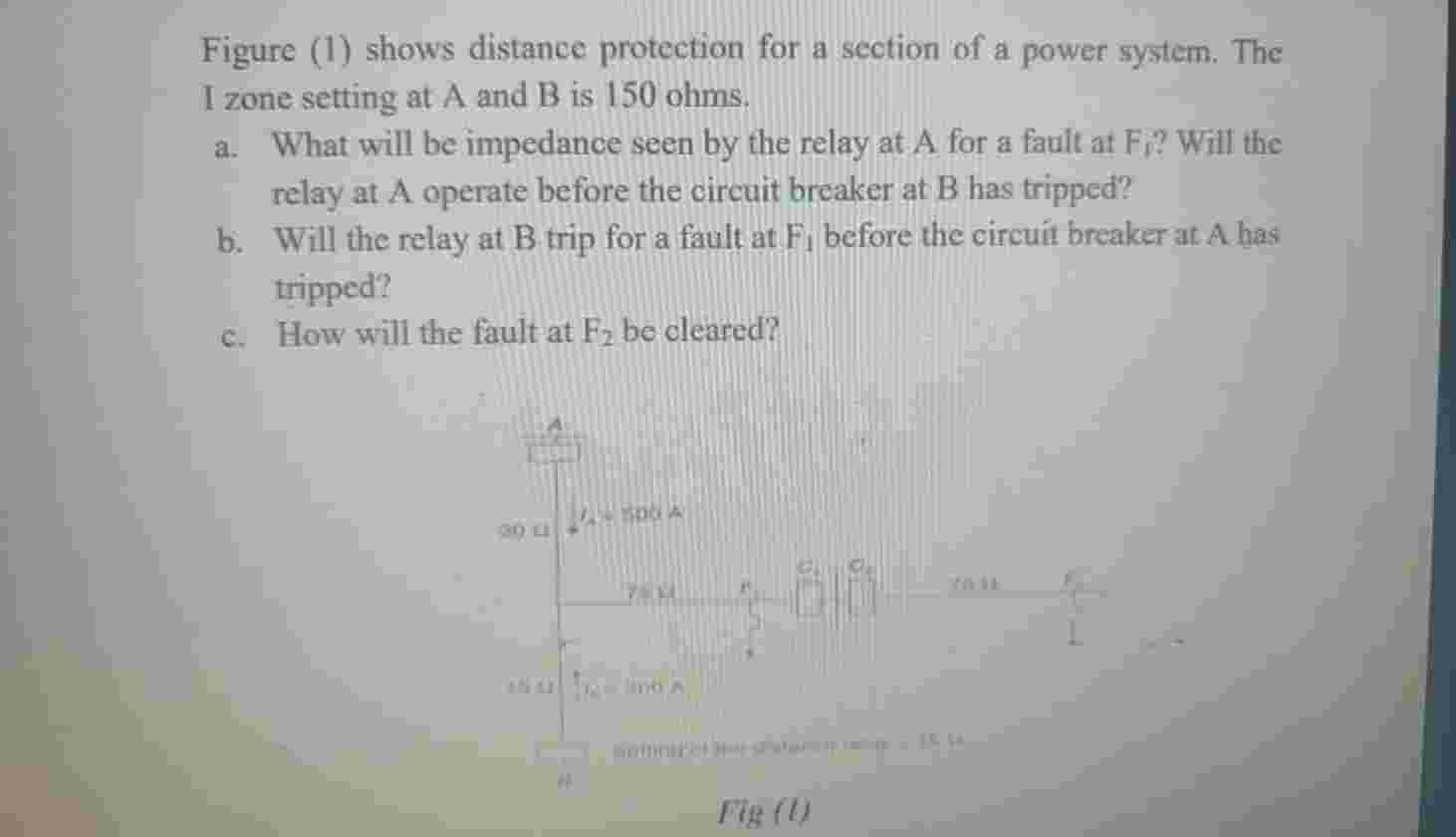 Solved Figure (1) shows distance protection for a section | Chegg.com