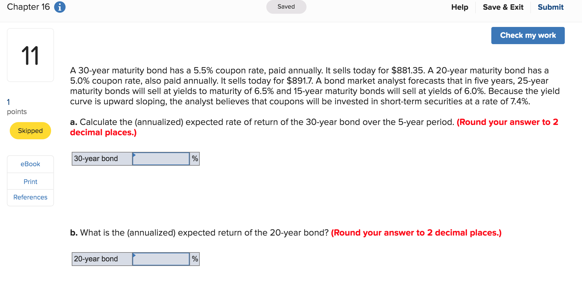 Solved Chapter 16 Saved Help Save & Exit Submit Check my | Chegg.com