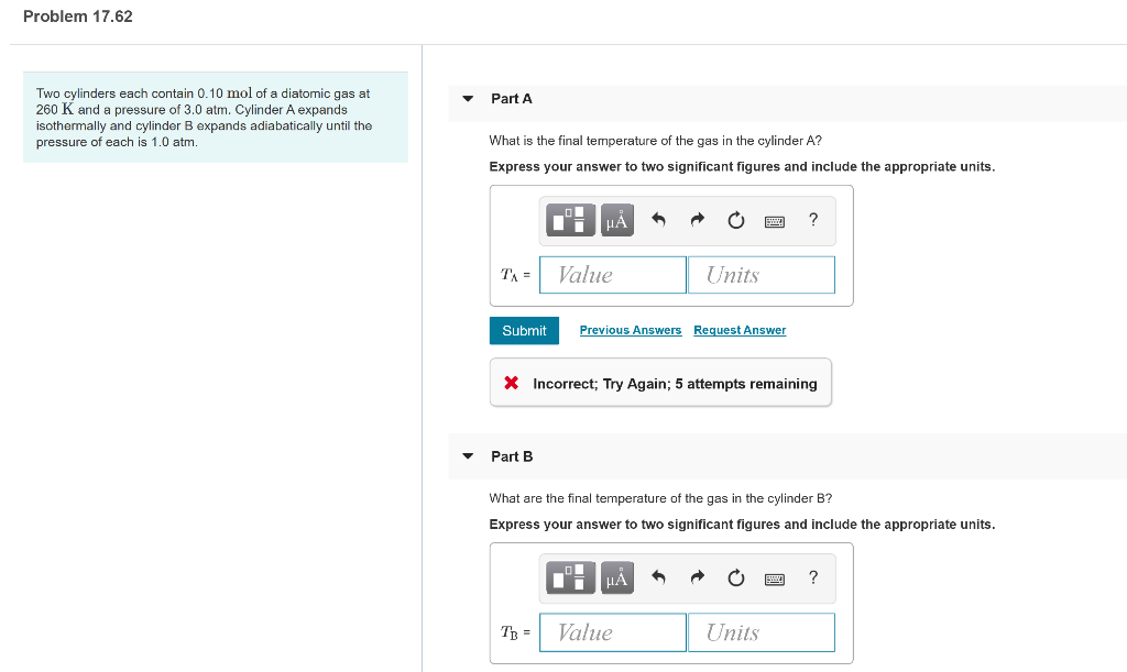 Solved Problem 17.62 Part A Two Cylinders Each Contain 0.10 | Chegg.com