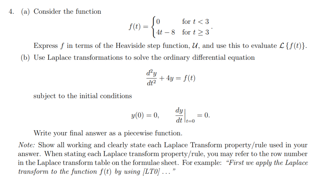 Solved 4. (a) Consider the function f(t) = 0 for t