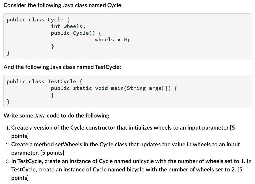 Solved Consider the following Java class named Cycle: public | Chegg.com