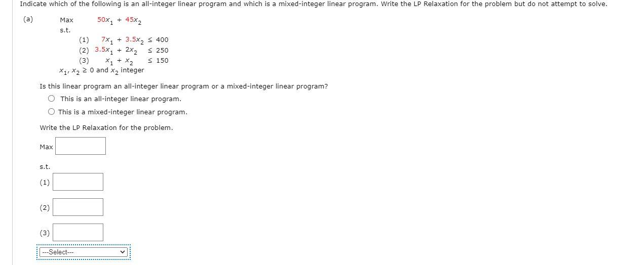 Solved a) Indicate which of the following is an all-integer | Chegg.com