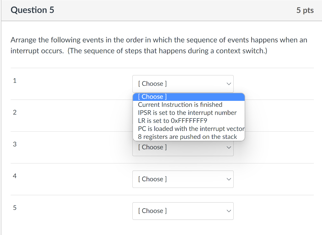 Solved Question 5 5 pts Arrange the following events in the | Chegg.com