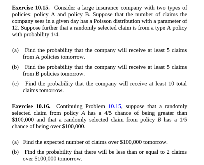 Solved Exercise 10.15. Consider A Large Insurance Company | Chegg.com