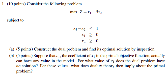 Solved 1. ( 10 Points) Consider The Following Problem | Chegg.com