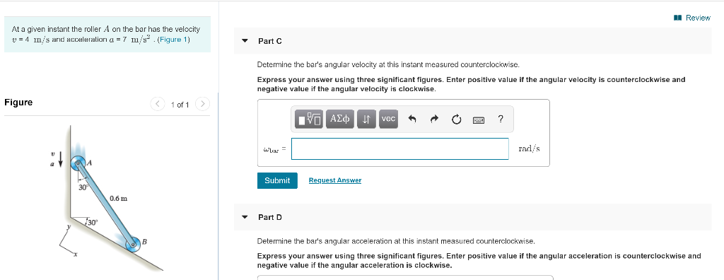 Solved MI Review At a given instant the roller A on the bar | Chegg.com
