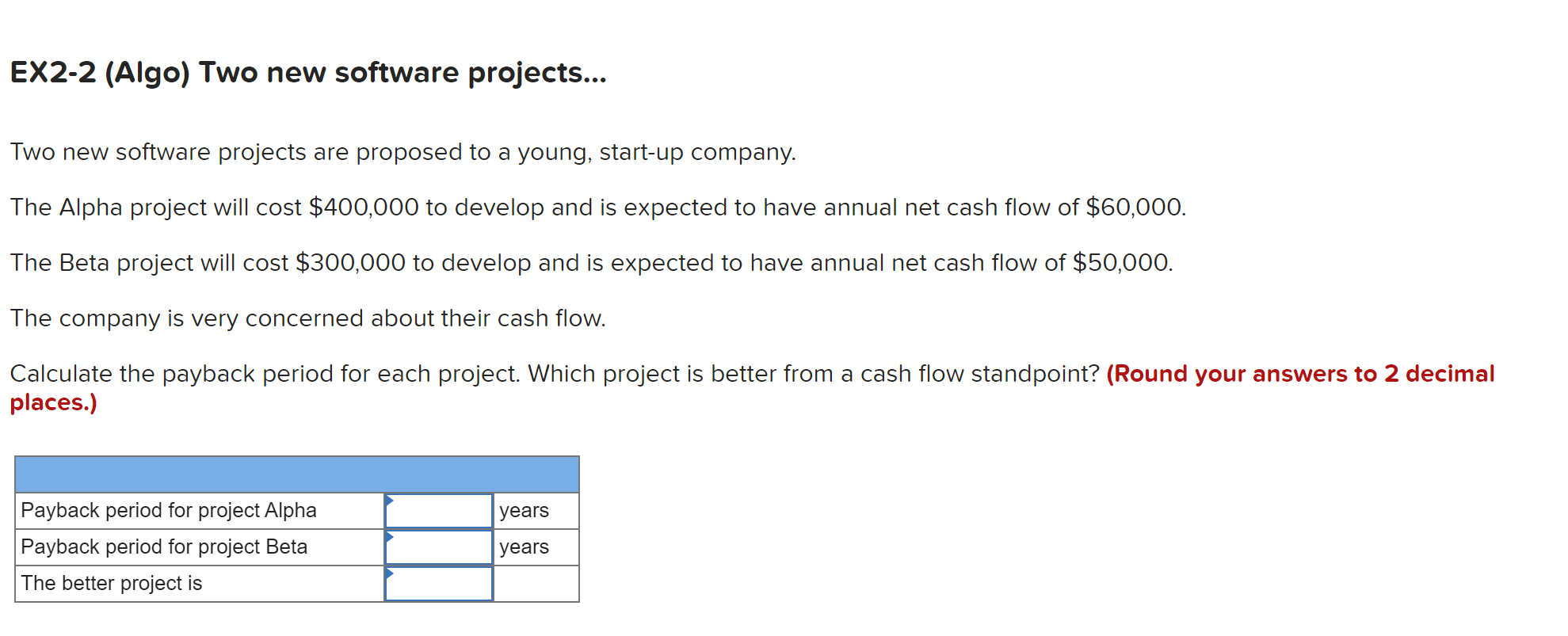 Solved Ex2 2 Algo Two New Software Projects Two New Chegg Com