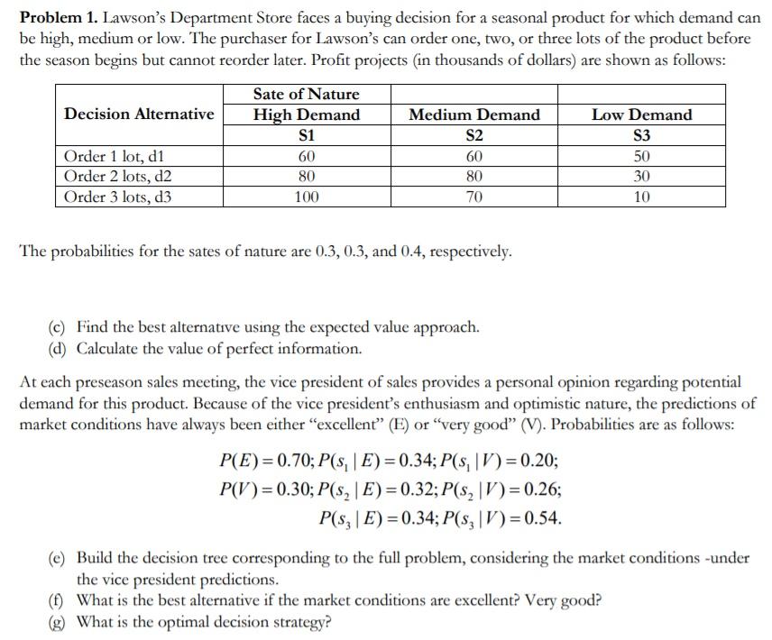 Problem 1. Lawson's Department Store faces a buying