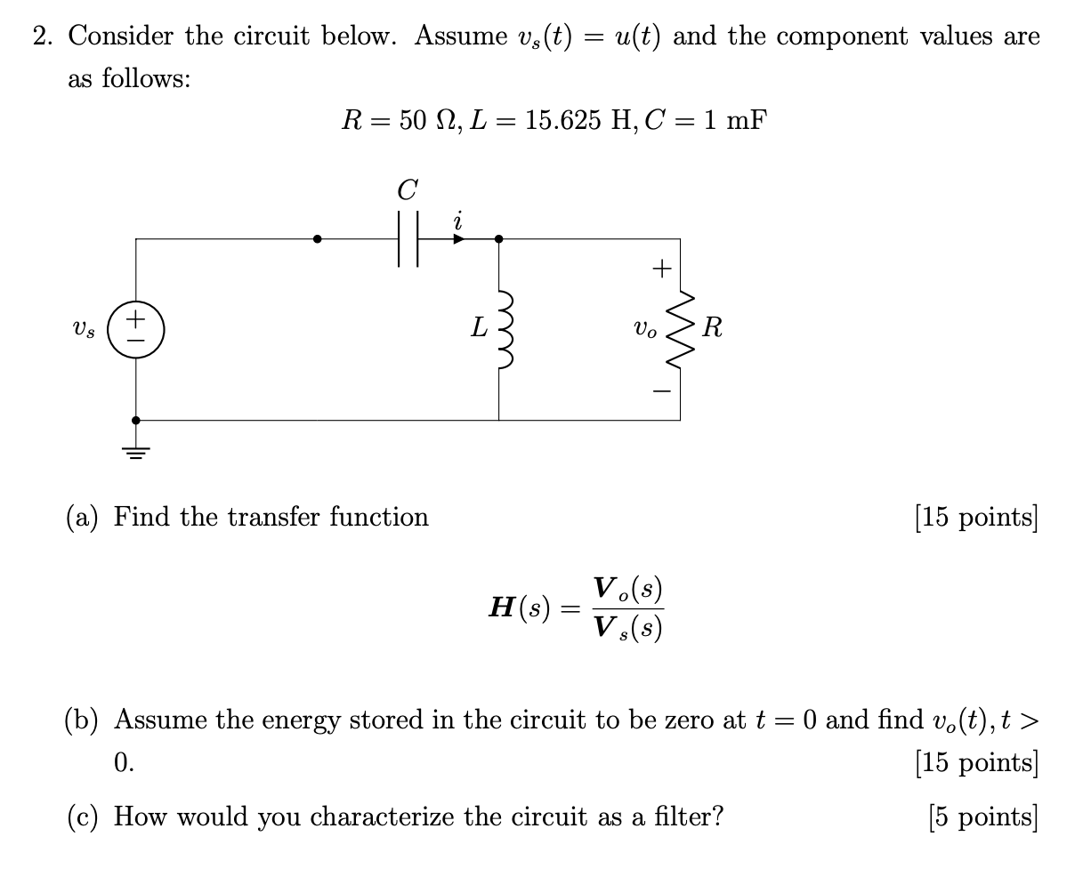 Solved 2 Consider The Circuit Below Assume Vs T U T Chegg Com