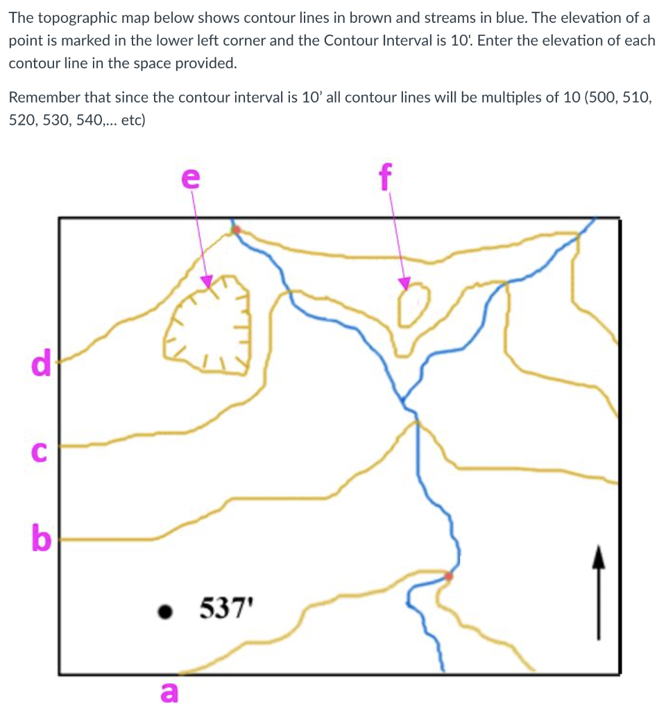 Solved The topographic map below shows contour lines in | Chegg.com
