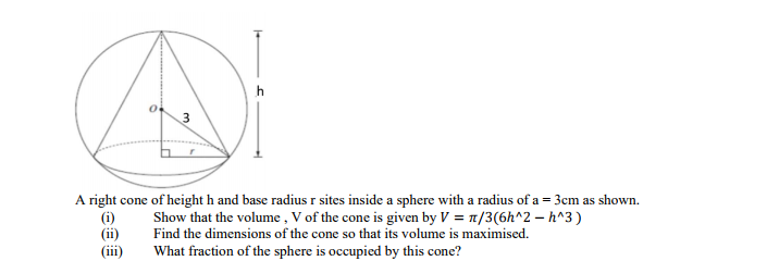 Solved h 3 A right cone of height h and base radius r sites | Chegg.com