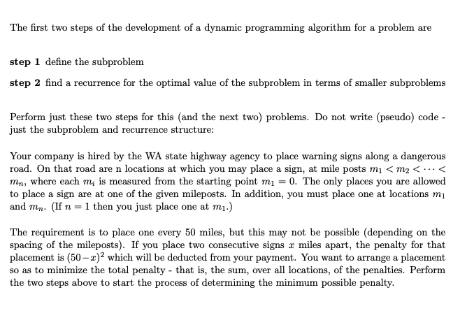 Solved The first two steps of the development of a dynamic | Chegg.com