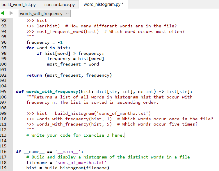 Solved In word_histogram.py, read the docstring for function | Chegg.com
