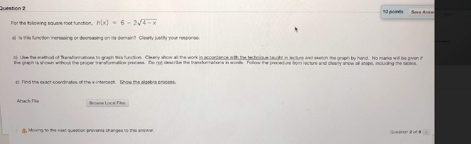 Solved Question 2 10 points Save Answ DES For the following | Chegg.com
