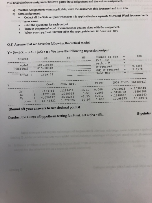 This final take home assignment has two parts: Stata | Chegg.com