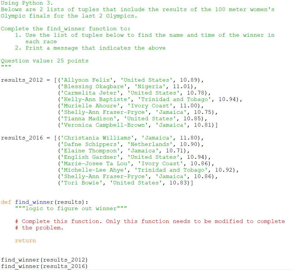 Solved Using Python 3. Belows are 2 lists of tuples that | Chegg.com