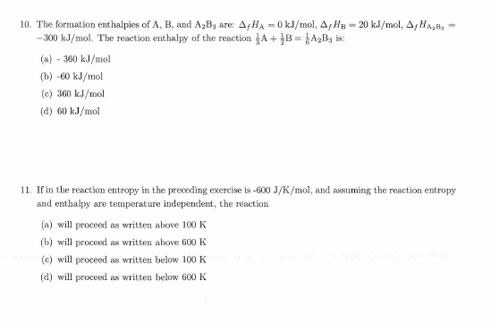 Solved 10. The Formation Enthalpies Of A, B, And A2B3 Are: | Chegg.com