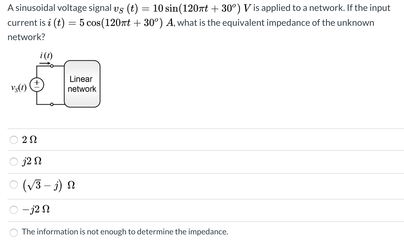 Solved A sinusoidal voltage signal vs (t) = 10 sin(120nt | Chegg.com